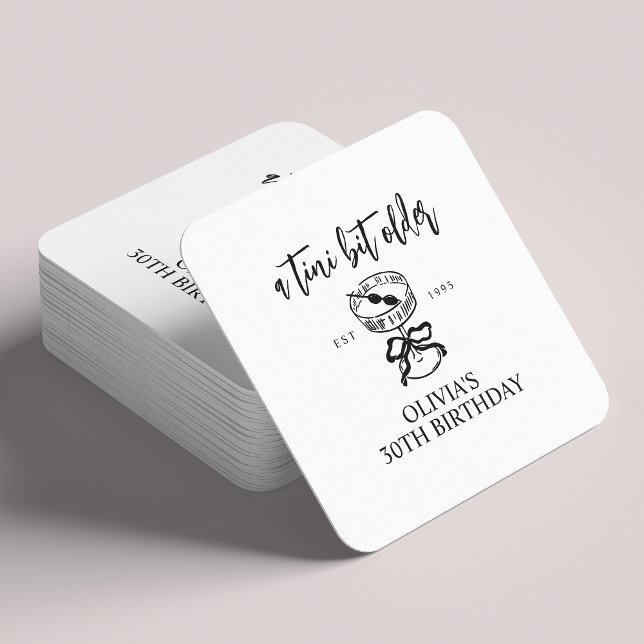 A Tini Bit Older Martini Birthday Party Favour Square Paper Coaster (Creator Uploaded)