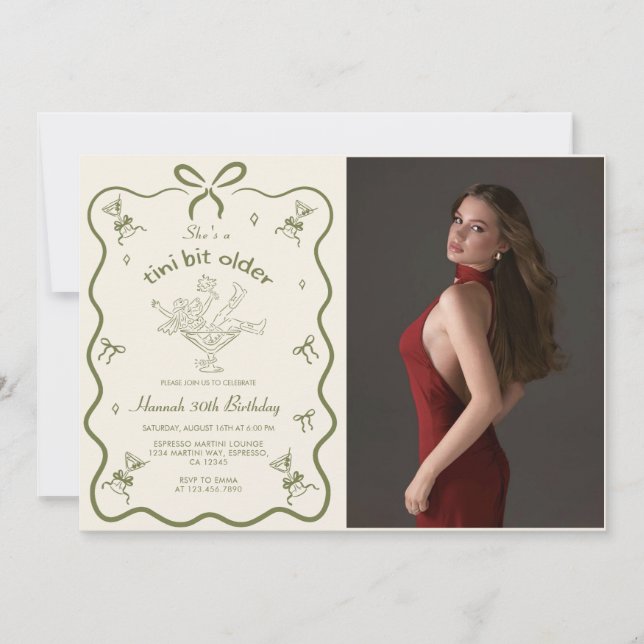 A Tini Bit Older Martini Bow Birthday Photo Invitation (Front)