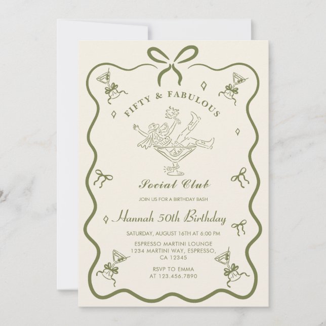 A Tini Bit Older Martini Bow Fifty Birthday   Invitation (Front)