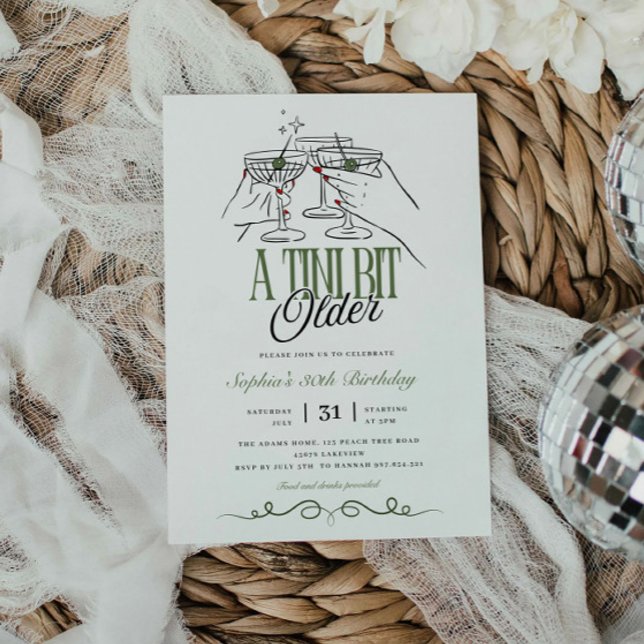A Tini Bit Older Martini Olive Cocktail Birthday Invitation (Creator Uploaded)