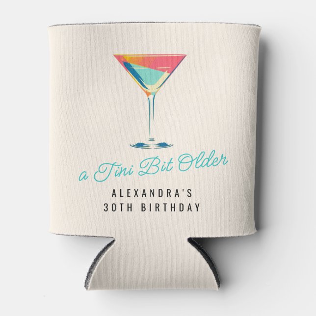 A Tini Bit Older Martini Theme Retro 30th Birthday Can Cooler (Front)