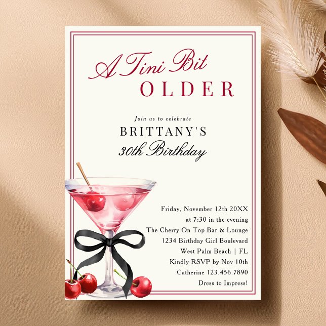 A Tini Bit Older Old Money Cherry Martini Birthday Invitation (Creator Uploaded)