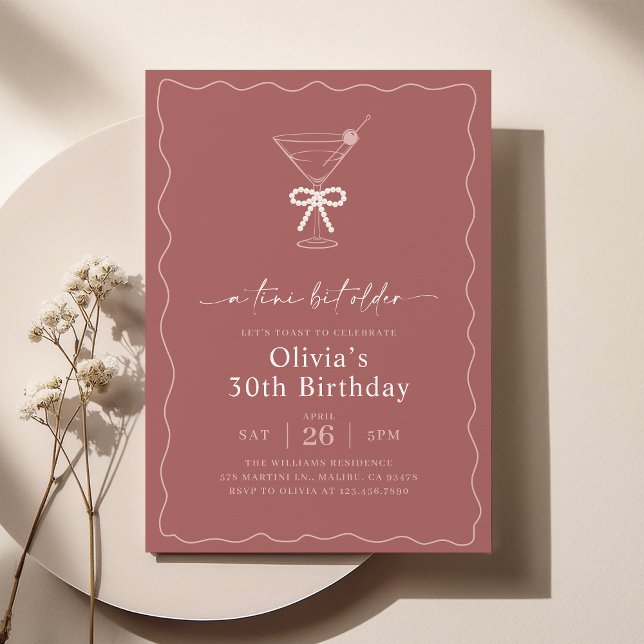 A Tini Bit Older, Pearl Bow Martini Birthday Party Invitation (Creator Uploaded)