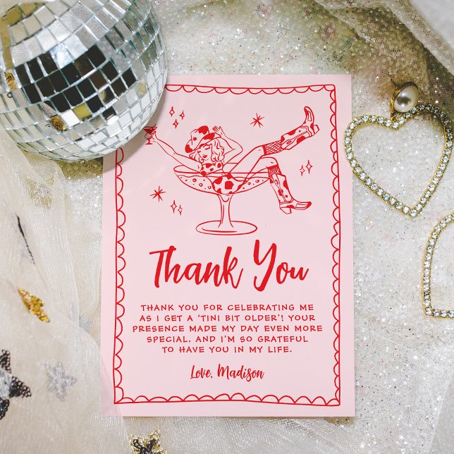 A Tini Bit Older Pink and Red Birthday Party Thank You Card (Creator Uploaded)