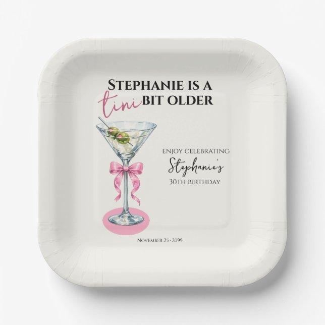 A Tini Bit Older Pink Bow 30th Birthday Paper Plate (Front)