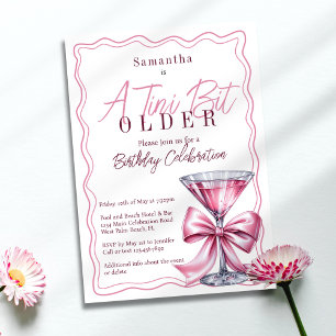 A Tini Bit Older Pink Bow Martini Birthday Party Invitation