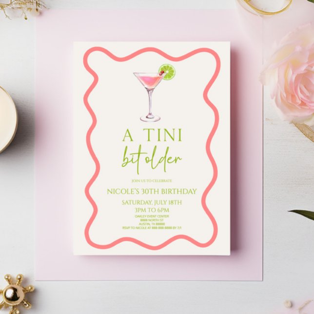 A Tini Bit Older Pink Cosmo Martini Birthday Party Invitation (Creator Uploaded)