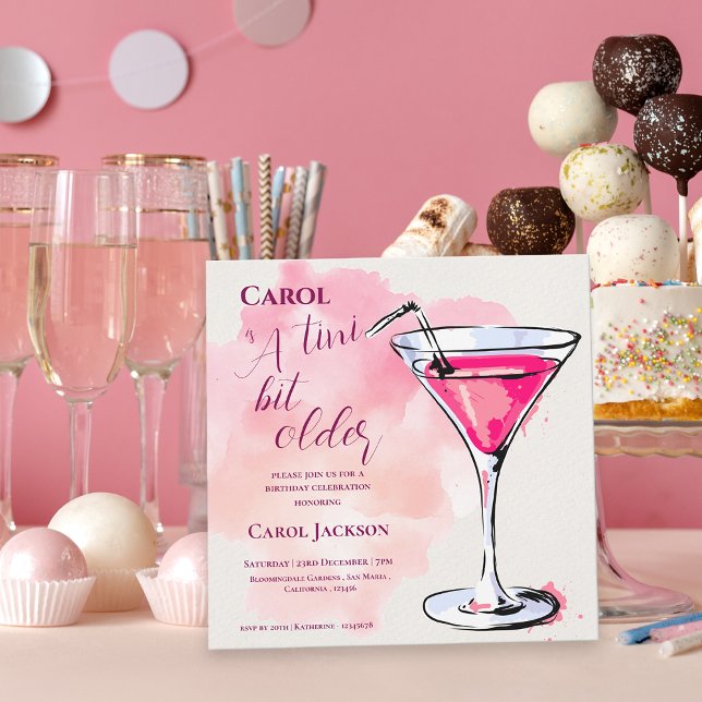  A Tini Bit Older Pink Martini Cocktail Birthday Magnetic Invitation (A Tini Bit Older Pink Martini Cocktail Birthday Magnetic Invitation)