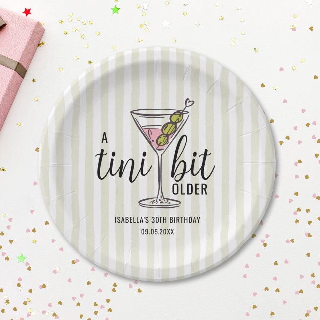 A Tini Bit Older Pink Martini Cocktail Birthday Paper Plate (Creator Uploaded)