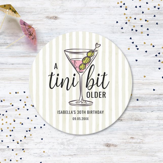 A Tini Bit Older Pink Martini Cocktail Birthday Round Paper Coaster (Creator Uploaded)