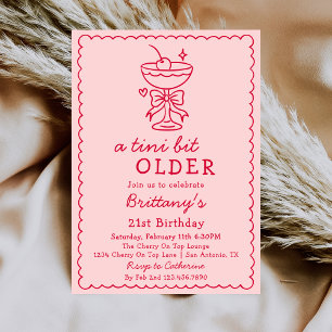 A Tini Bit Older Pink Red Cherry Martini Birthday Invitation