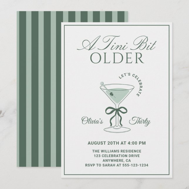 A Tini Bit Older Sage 30th Martini Birthday Invitation (Front/Back)