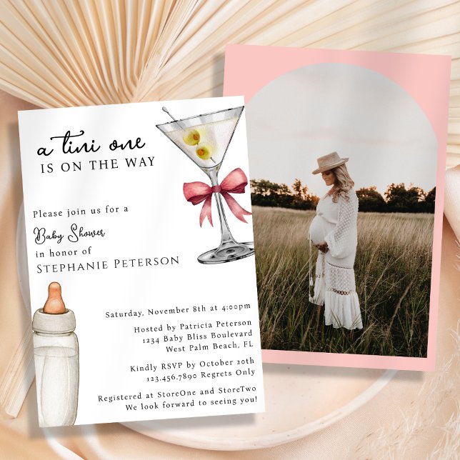 A Tini One Arch Photo Pink Bow Martini Baby Shower Invitation (Creator Uploaded)