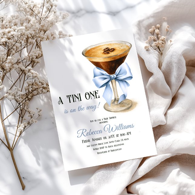 A Tini One Blue Bow Espresso Martini Baby Shower Invitation (Creator Uploaded)