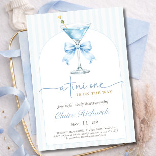 A Tini One Blue Bow Stripes Boy Baby Shower Invitation