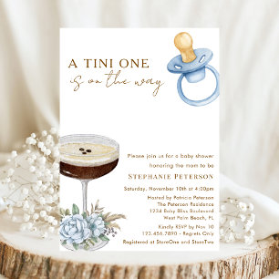 A Tini One Blue Paci Espresso Martini Baby Shower Invitation
