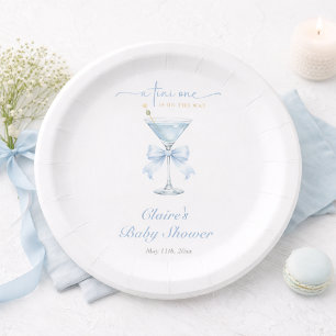 A Tini One Dusty Blue Bow Boy Baby Shower     Paper Plate