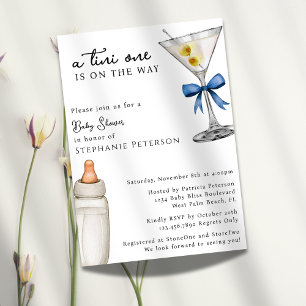 A Tini One Is On The Way Blue Martini Baby Shower Invitation