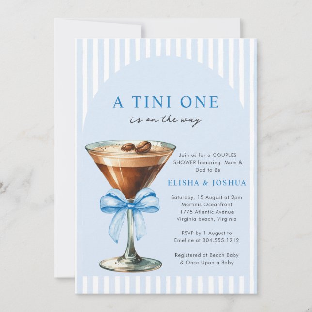 A Tini One Is on the Way Boy Couples Baby Shower Invitation (Front)