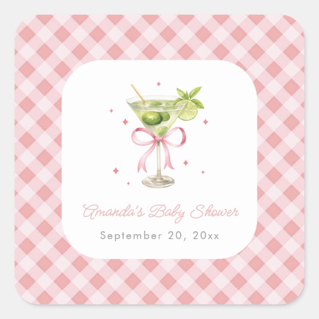 A Tini One is on the way Martini Girl Baby Shower Square Sticker (Front)