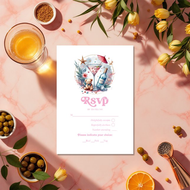 A Tini One Is On The Way Pink & Gold Baby Shower RSVP Card (A Tini One Is On The Way Pink & Gold Baby Shower RSVP Card)
