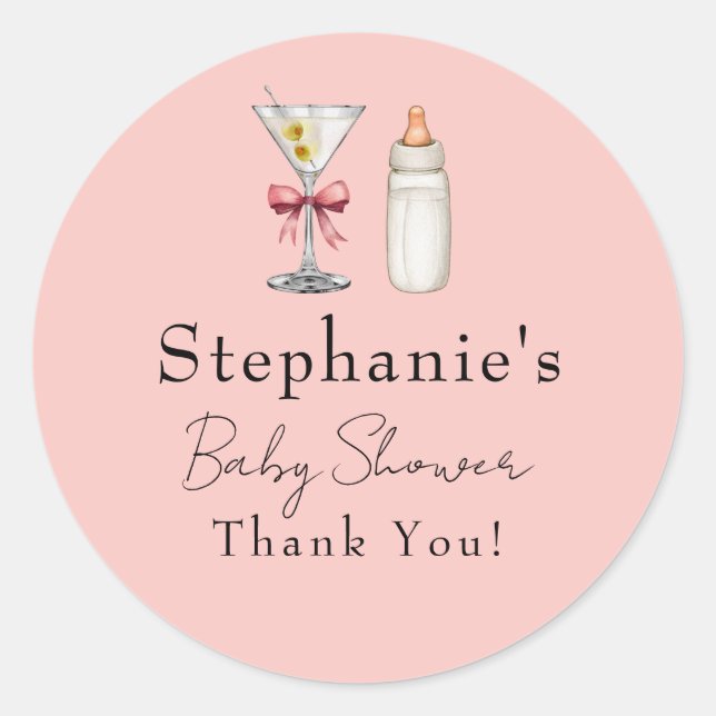 A Tini One Is On The Way Pink Martini Baby Shower Classic Round Sticker (Front)