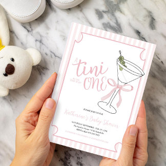 A Tini One Is on the Way Pink Stripes Baby Shower Invitation