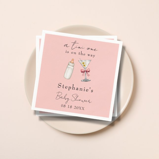 A Tini One Is One The Way Pink Martini Baby Shower Napkin (Creator Uploaded)