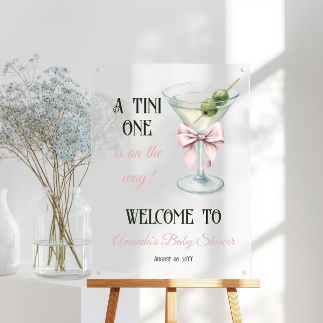 A Tini One Martini Pink Bow Baby Shower Welcome Acrylic Sign (Creator Uploaded)