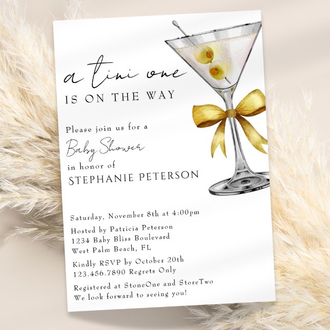 A Tini One Minimal Chic Yellow Martini Baby Shower Invitation (Creator Uploaded)