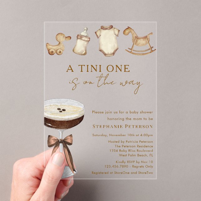 A Tini One On The Way Espresso Martini Baby Shower Acrylic Invitations (Insitu (Handheld))