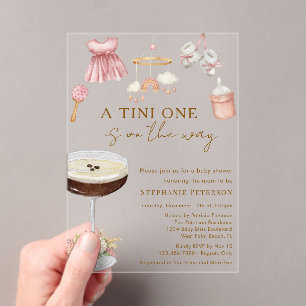 A Tini One On The Way Espresso Martini Baby Shower Acrylic Invitations