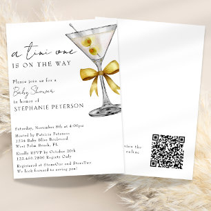 A Tini One QR Code Chic Yellow Martini Baby Shower Invitation