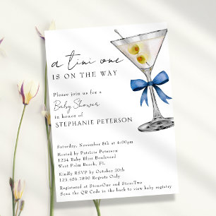 A Tini One Simple Minimal Blue Martini Baby Shower Invitation