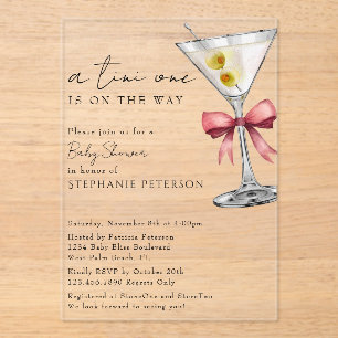 A Tini One Simple Minimal Pink Martini Baby Shower Acrylic Invitations