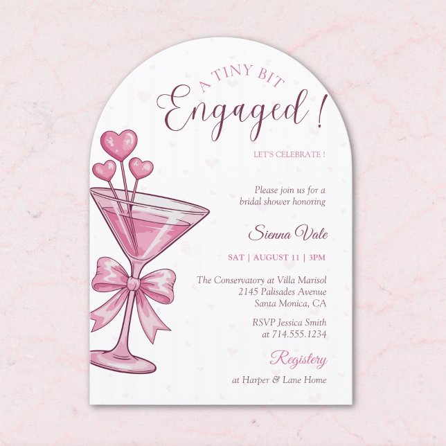 A Tiny Bit Engaged Pink Martini Bridal Shower Invitation (Creator Uploaded)