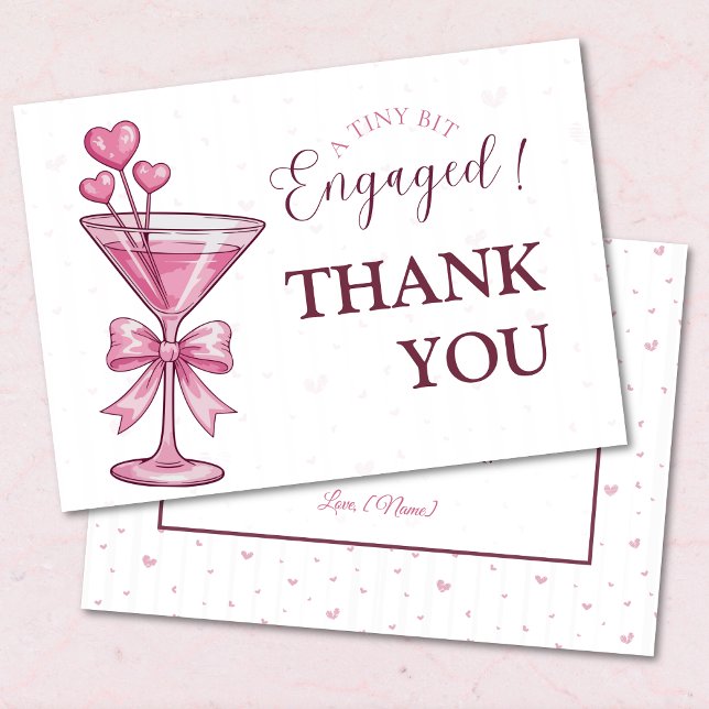 A Tiny Bit Engaged Pink Martini Bridal Shower Thank You Card (Creator Uploaded)