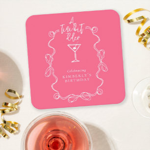 A Tiny Bit Older Hand Drawn Pink Birthday Party Square Paper Coaster