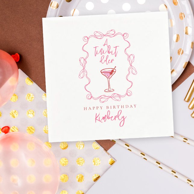 A Tiny Bit Older Pink Red Hand Drawn Birthday  Napkin (Creator Uploaded)