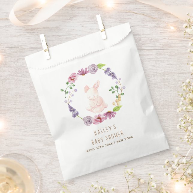 A Tiny Bunny Easter Floral Wreath Baby Shower  Favour Bag (Clipped)