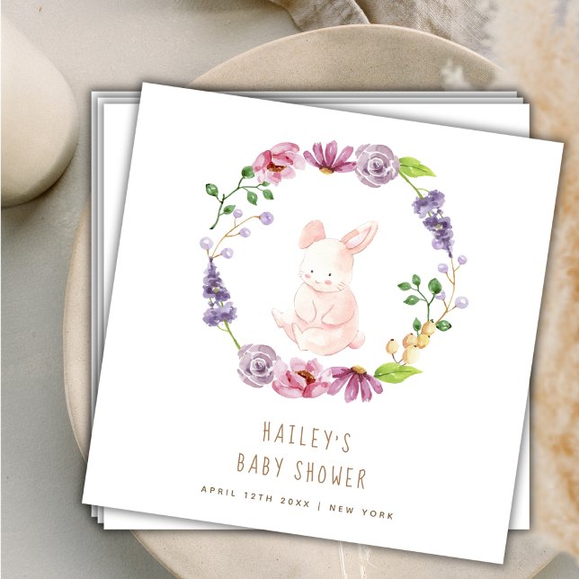 A Tiny Bunny Easter Floral Wreath Baby Shower  Napkin (A Tiny Bunny Easter Floral Wreath Baby Shower Napkins)