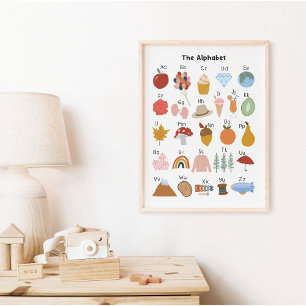 A to Z Alphabet Kids Nursery Educational Poster