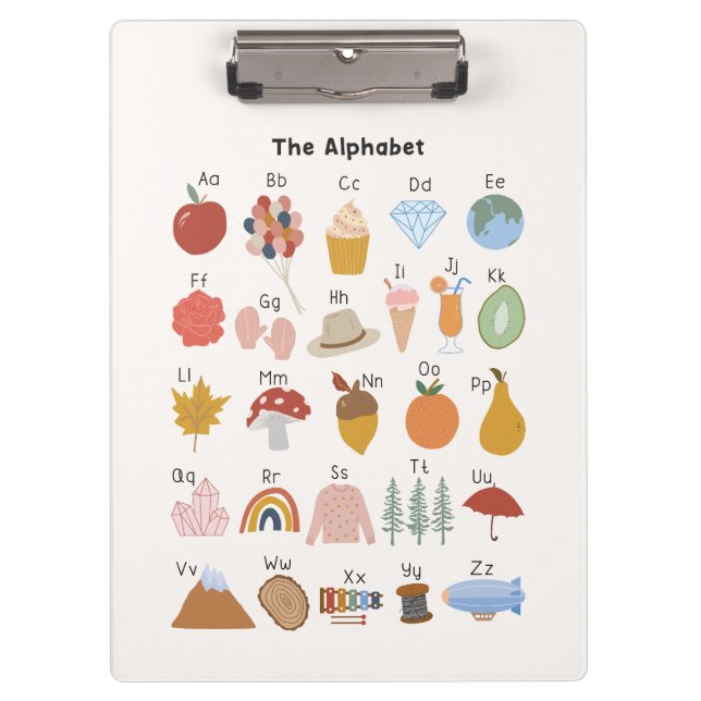 A to Z Alphabet with Pictures Clipboard (Front)