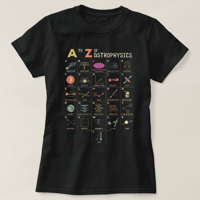 A To Z Astrophysics Funny Space Objects Science Lo T-Shirt (Design Front)