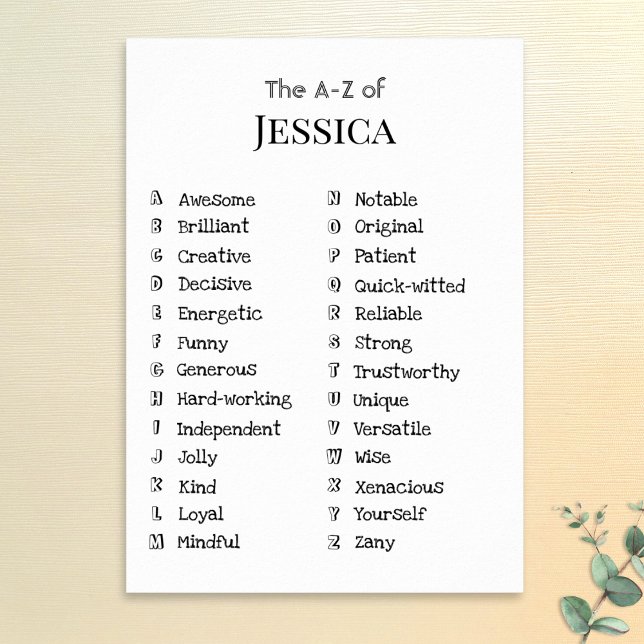 A to Z Friend Positive Qualities Customisable Gift Poster (An A to Z to personalize with the recipient's good qualities as a thoughtful and encouraging gift)