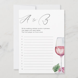A to Z Vino before Vows Bridal Shower Game Invitation