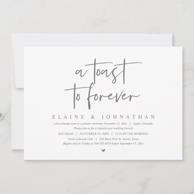 A Toast To Forever, Wedding Elopement Brunch Party Invitation (Front)