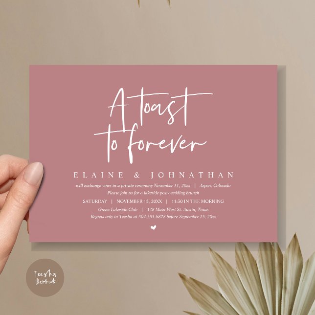 A Toast To Forever, Wedding Elopement Brunch Party Invitation (A Toast To Forever, Wedding Elopement Brunch Party Invitation Card, PDF, in Dusty Rose Pink)