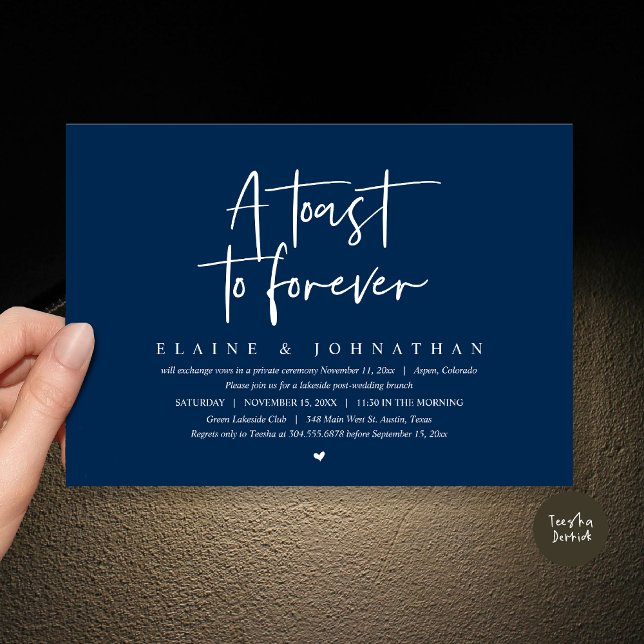 A Toast To Forever, Wedding Elopement Brunch Party Invitation (A Toast To Forever, Wedding Elopement Brunch Party Invitation Card, PDF, in Navy Blue)