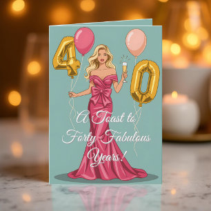 A Toast to Forty Fabulous Years Champagne Balloons Card